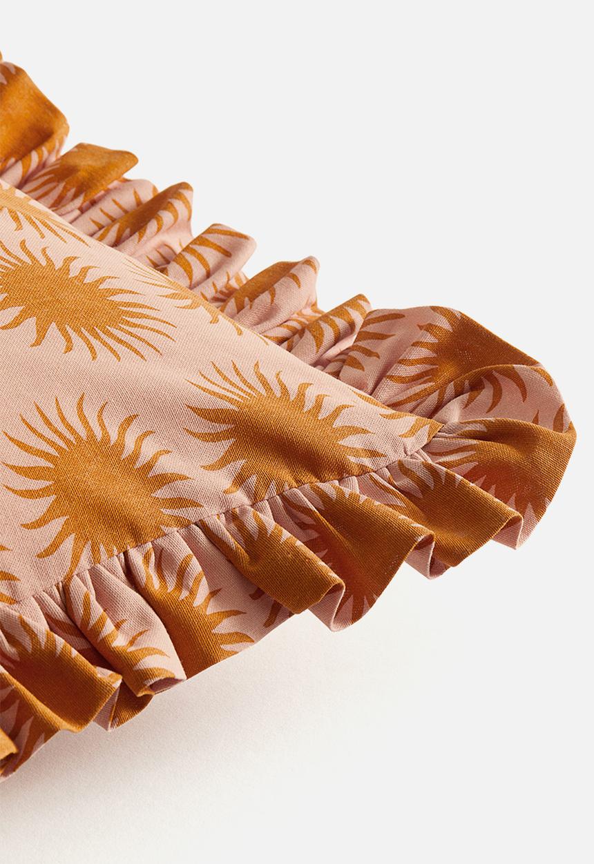 H&M - Frill-trimmed cushion cover - dusty pink patterned