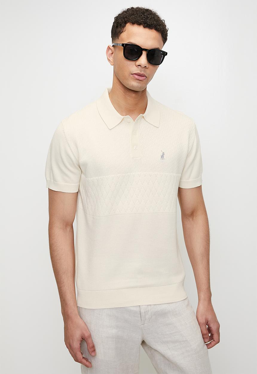 POLO - Marin textured knitted golfer - off white	