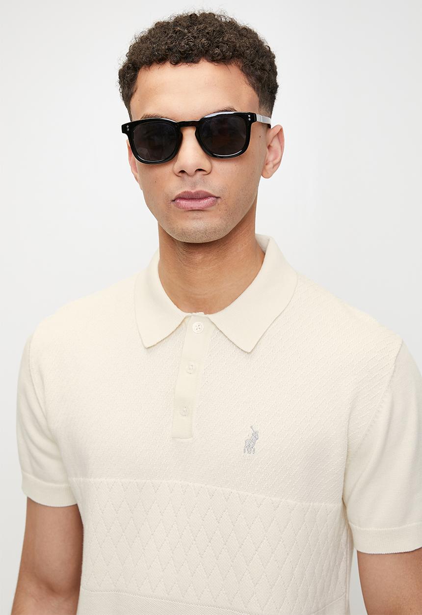 POLO - Marin textured knitted golfer - off white	
