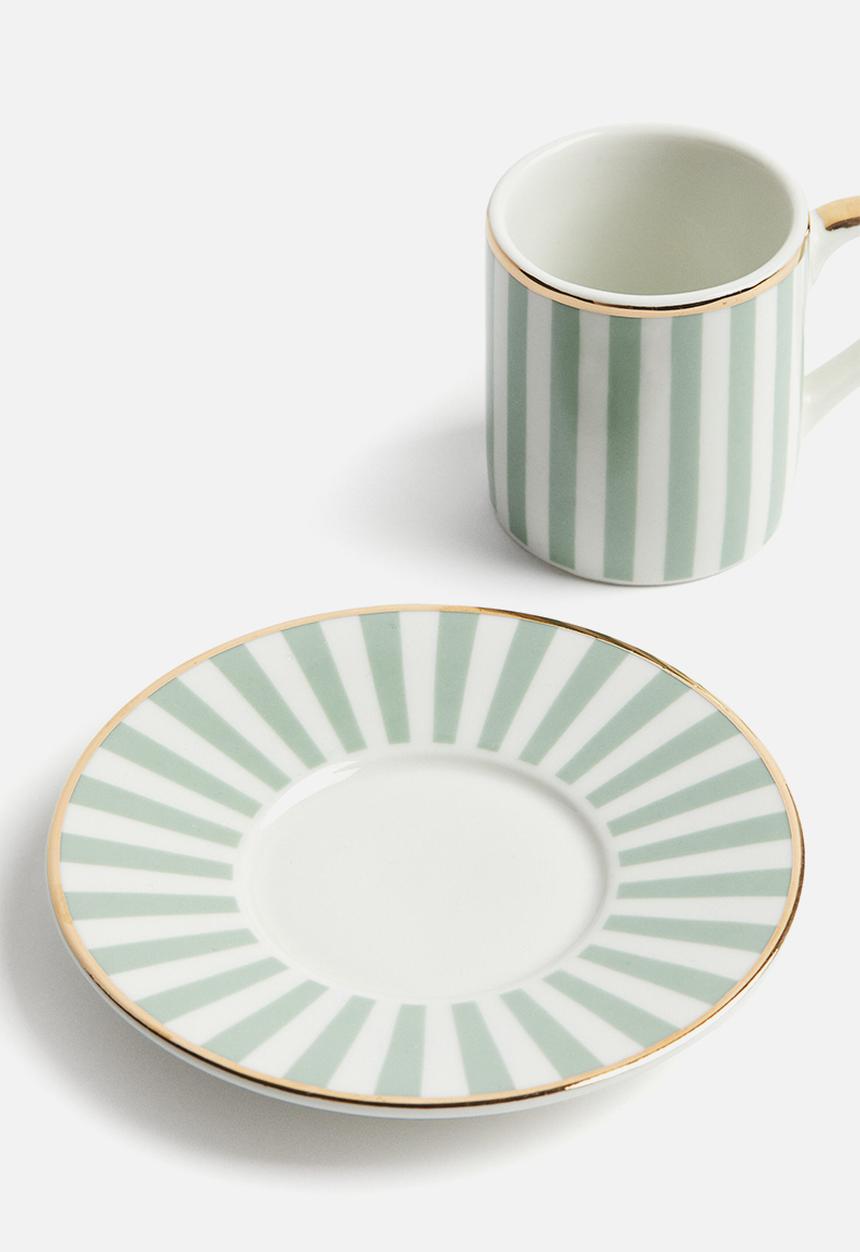 H&M - Espresso cup and saucer - light sage green striped