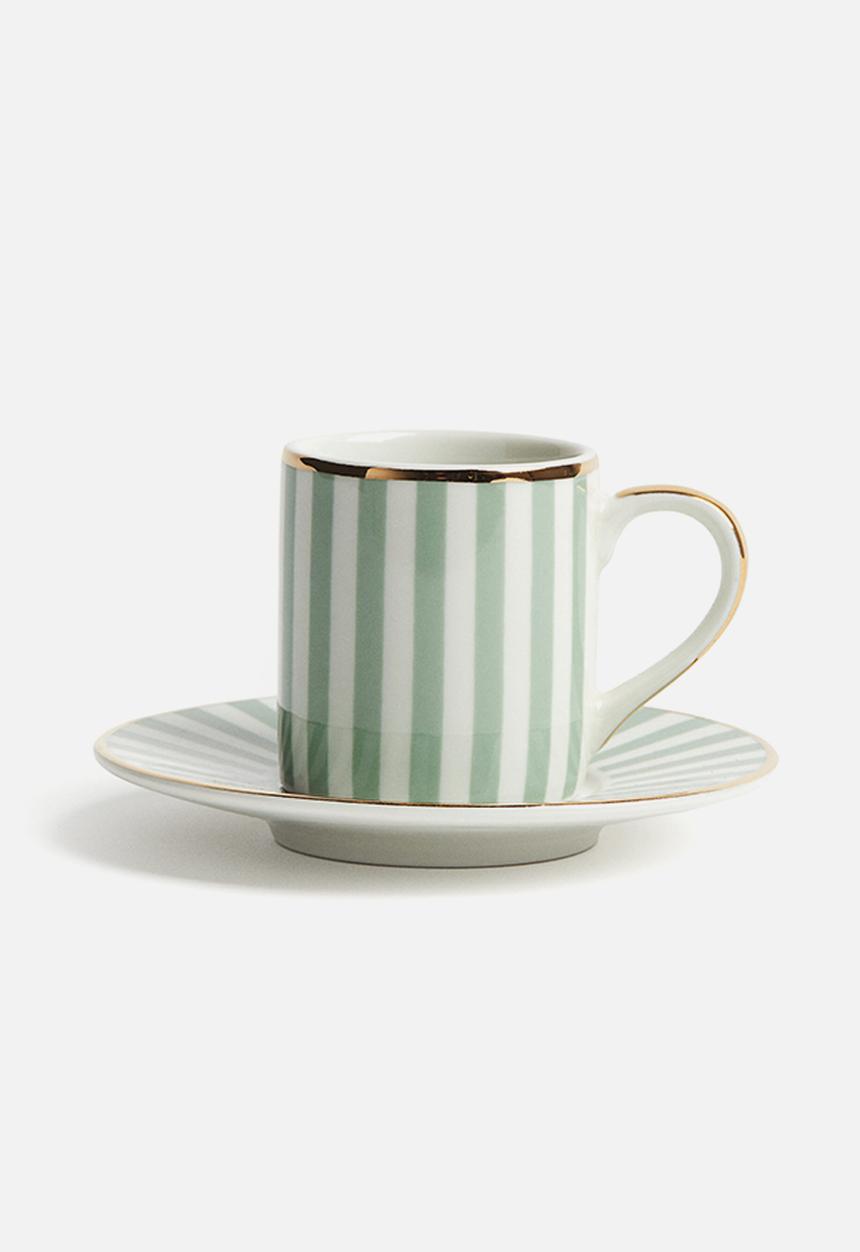 H&M - Espresso cup and saucer - light sage green striped