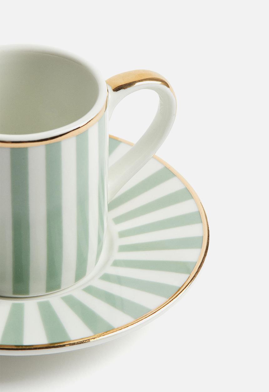 H&M - Espresso cup and saucer - light sage green striped