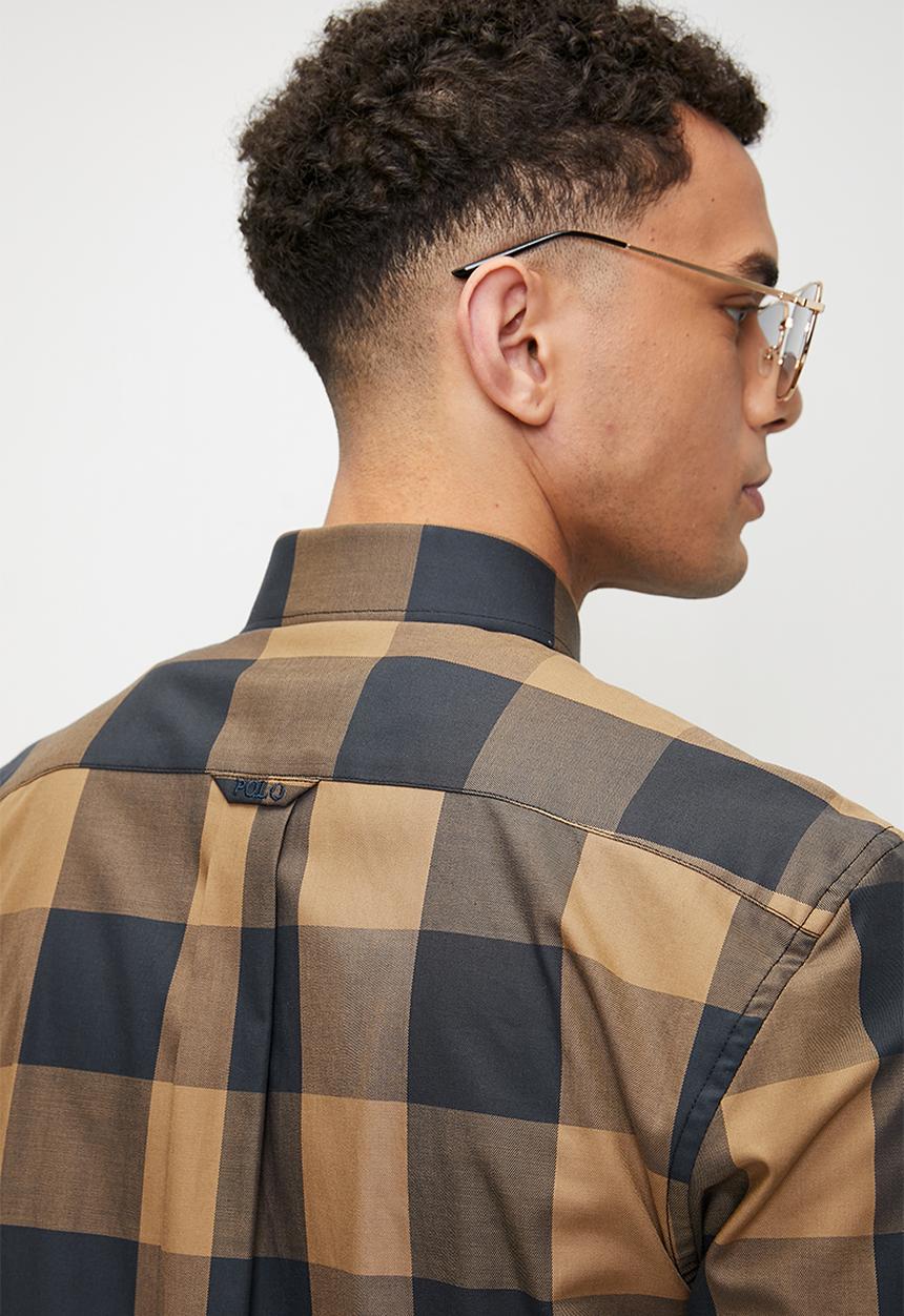 POLO - Boswell short sleeve large check shirt - camel & navy