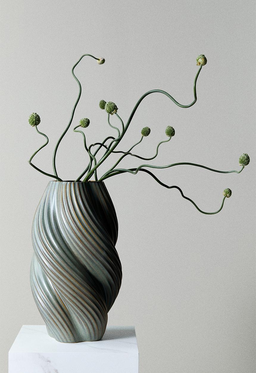 H&M - Tall stoneware vase - dusty green 