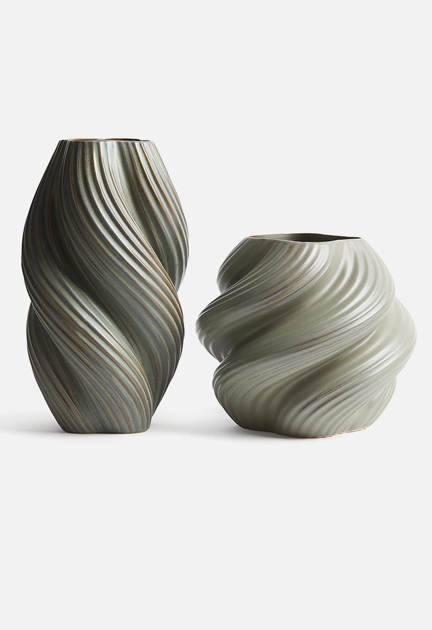 H&M - Tall stoneware vase - dusty green 
