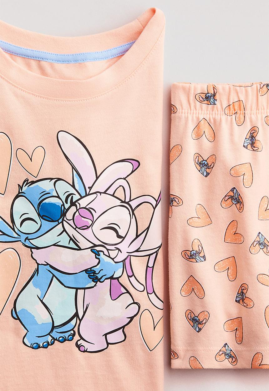 H&M - Printed jersey pyjamas - peach pink/lilo & stitch