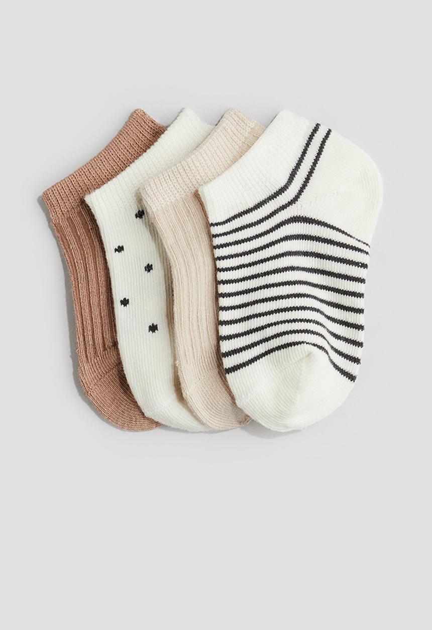 H&M - 4-Pack shaftless socks - beige/striped
