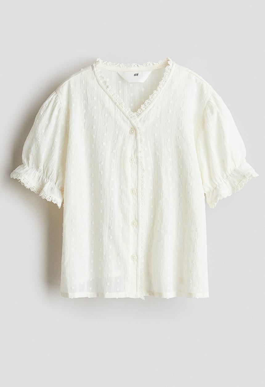 H&M - Lace-trimmed cotton blouse - cream