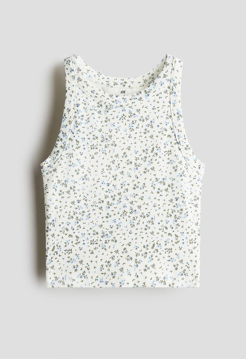 H&M - Printed cotton vest top - white/floral