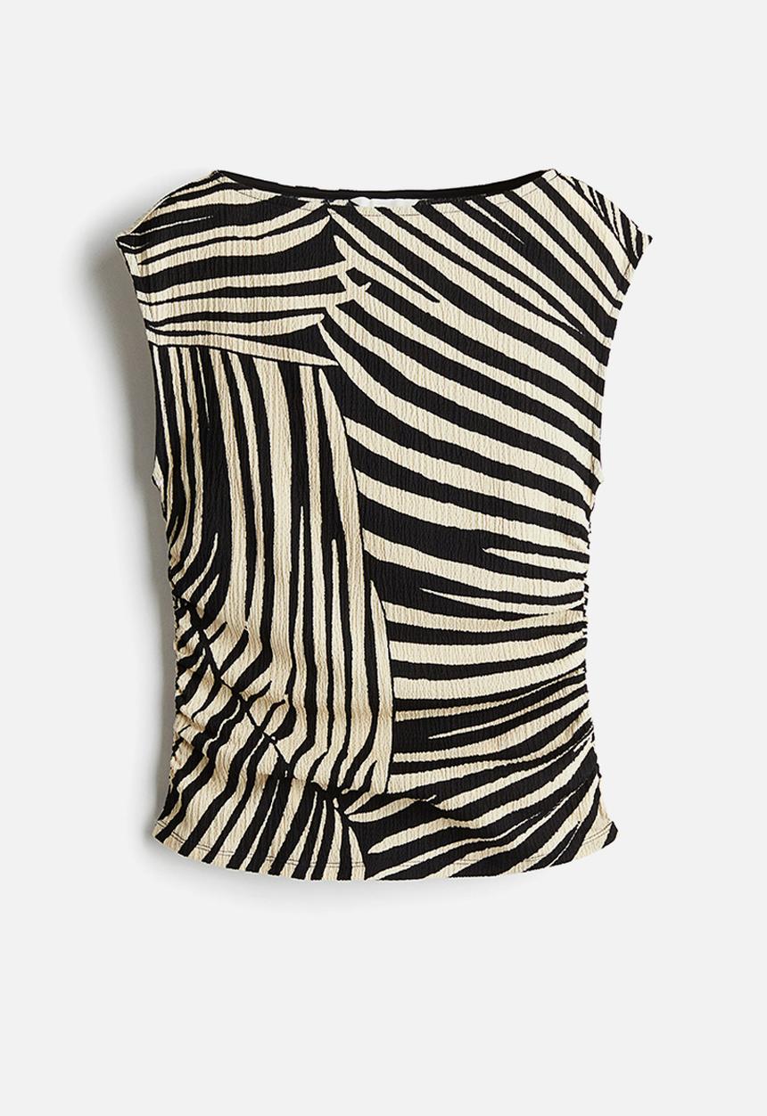 H&M - Textured jersey top - black patterned