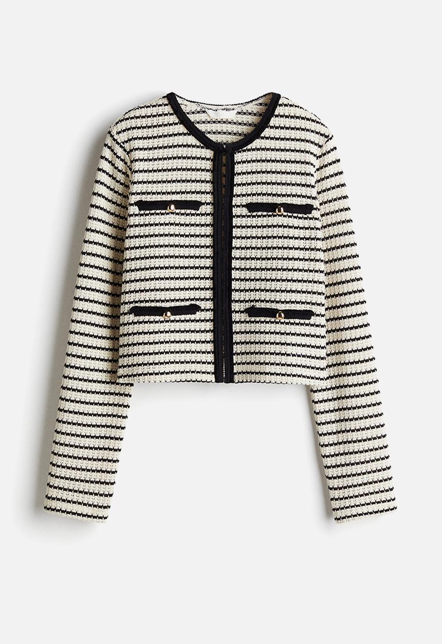 H&M - Textured-knit cardigan - white & black striped