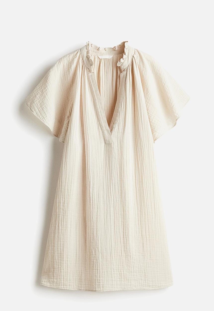 H&M - A-line muslin dress - light beige