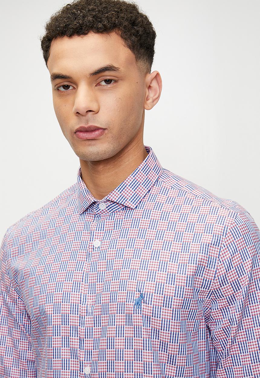 POLO - Dean long sleeve geo print shirt  - pink