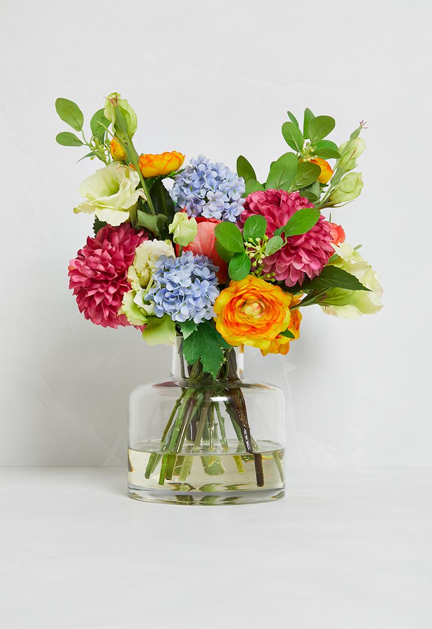 Silk By Design - Mixed bunch brights in small jar vase