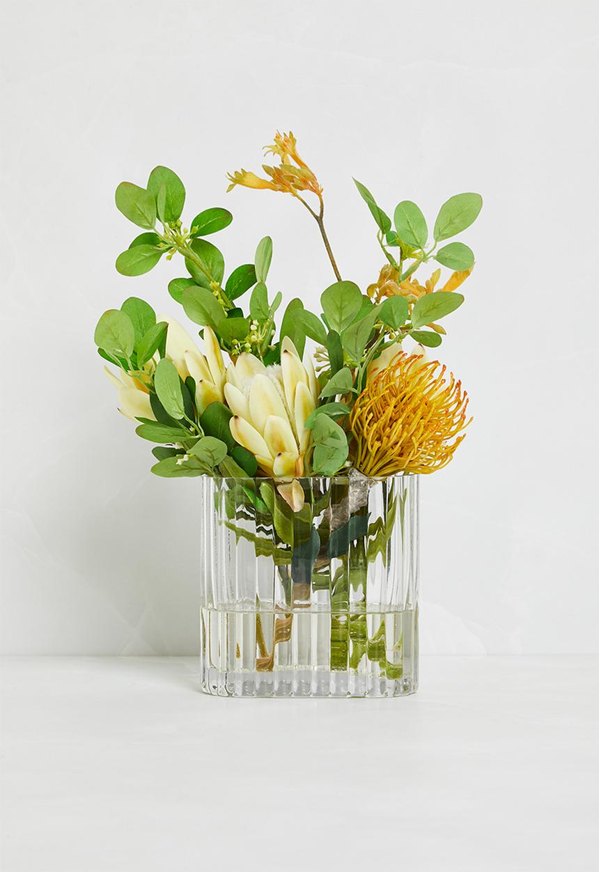 Silk By Design - Protea yellow green with foilage