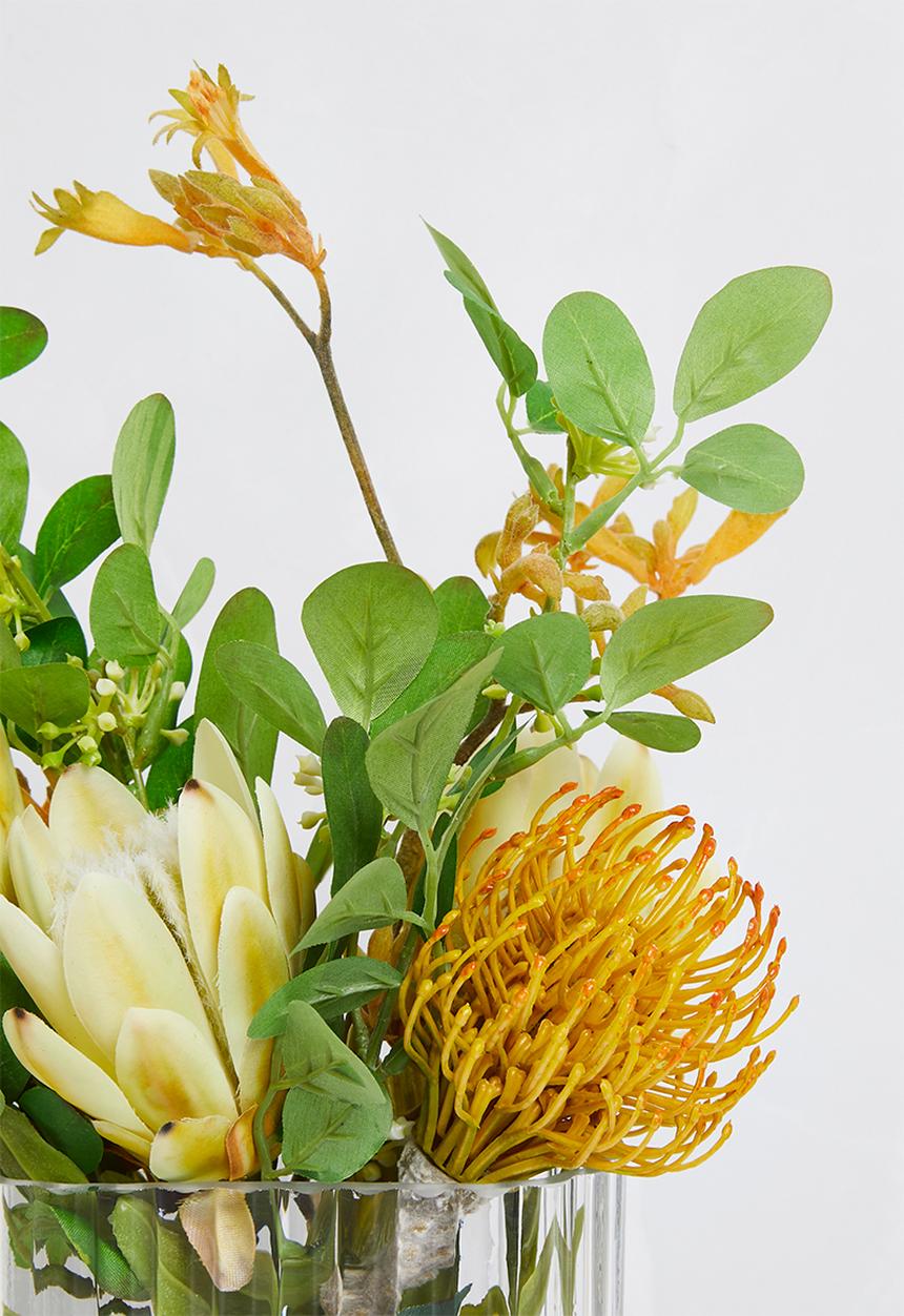 Silk By Design - Protea yellow green with foilage