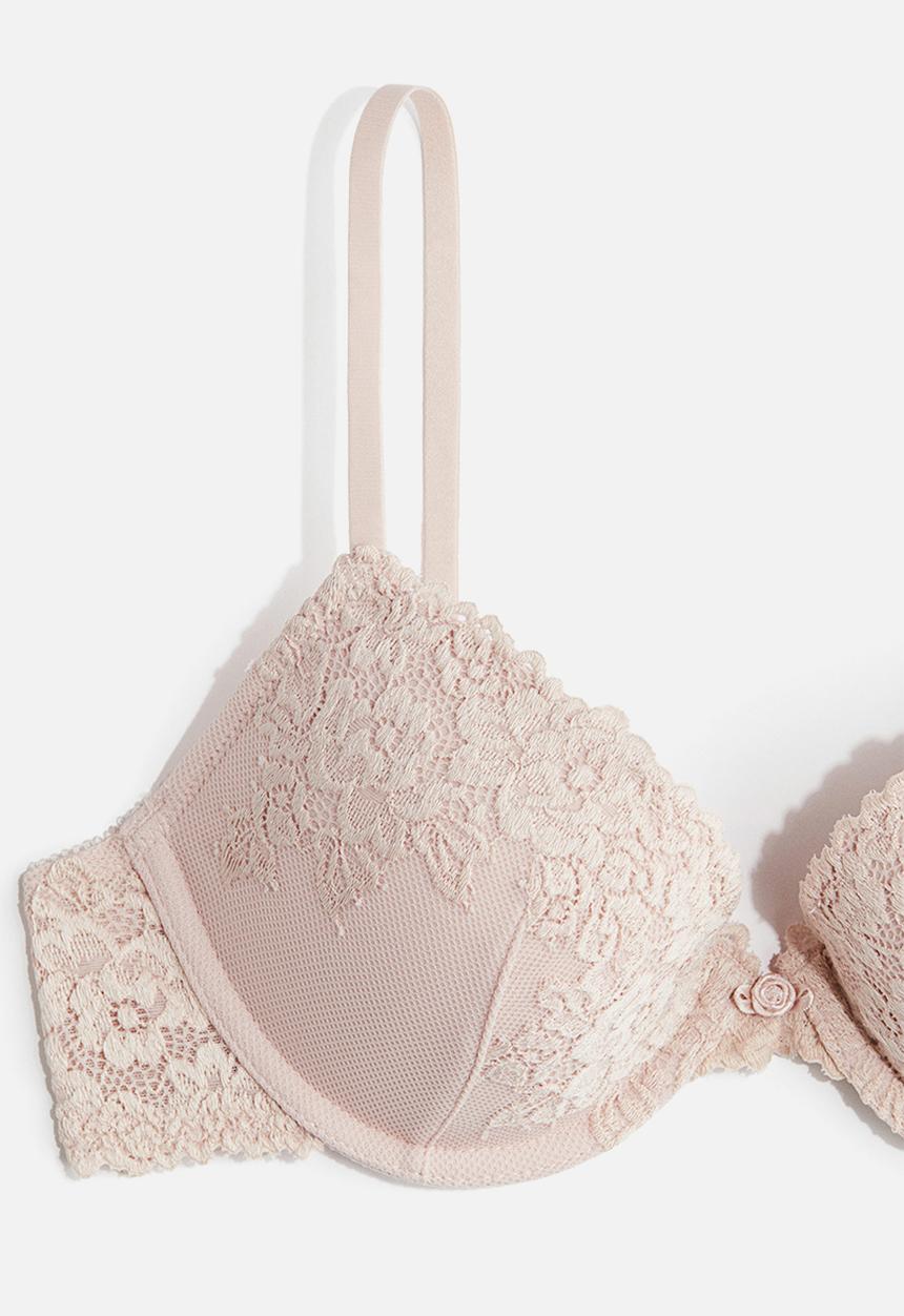 H&M - Lace push-up bra - light pink 