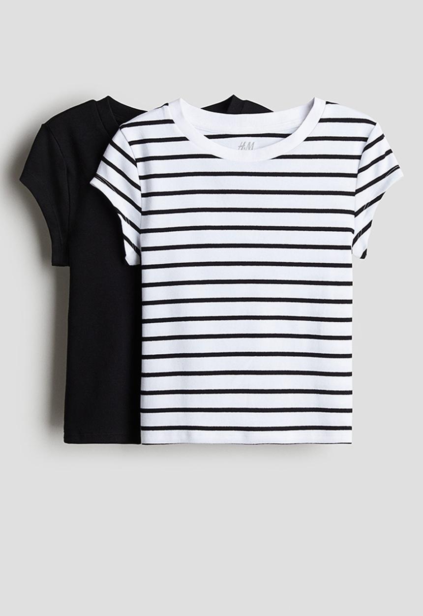 H&M - 2-Pack cotton jersey tops - black & white