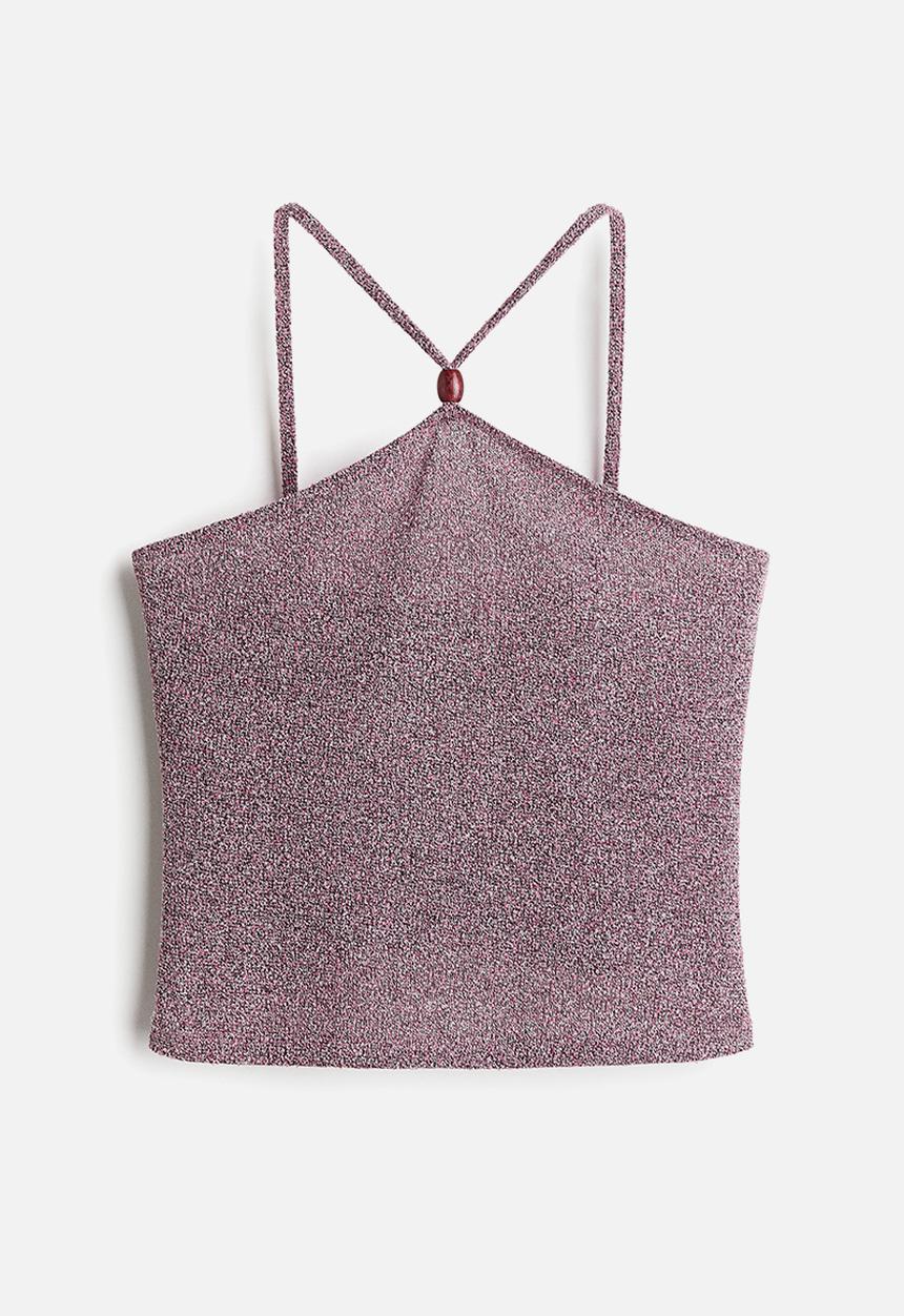H&M - Knitted strappy top - pink marl 