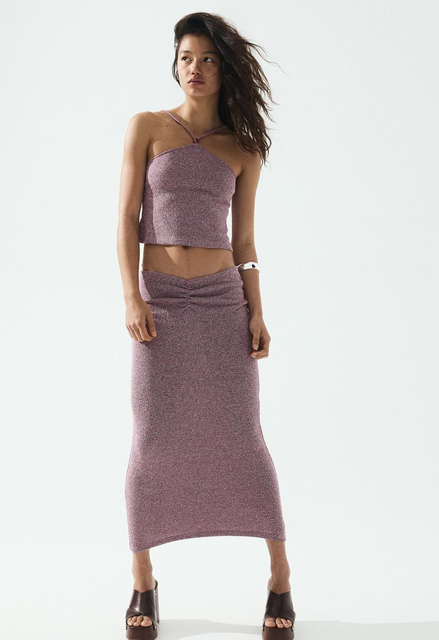 H&M - Knitted ruched-detail skirt - pink marl