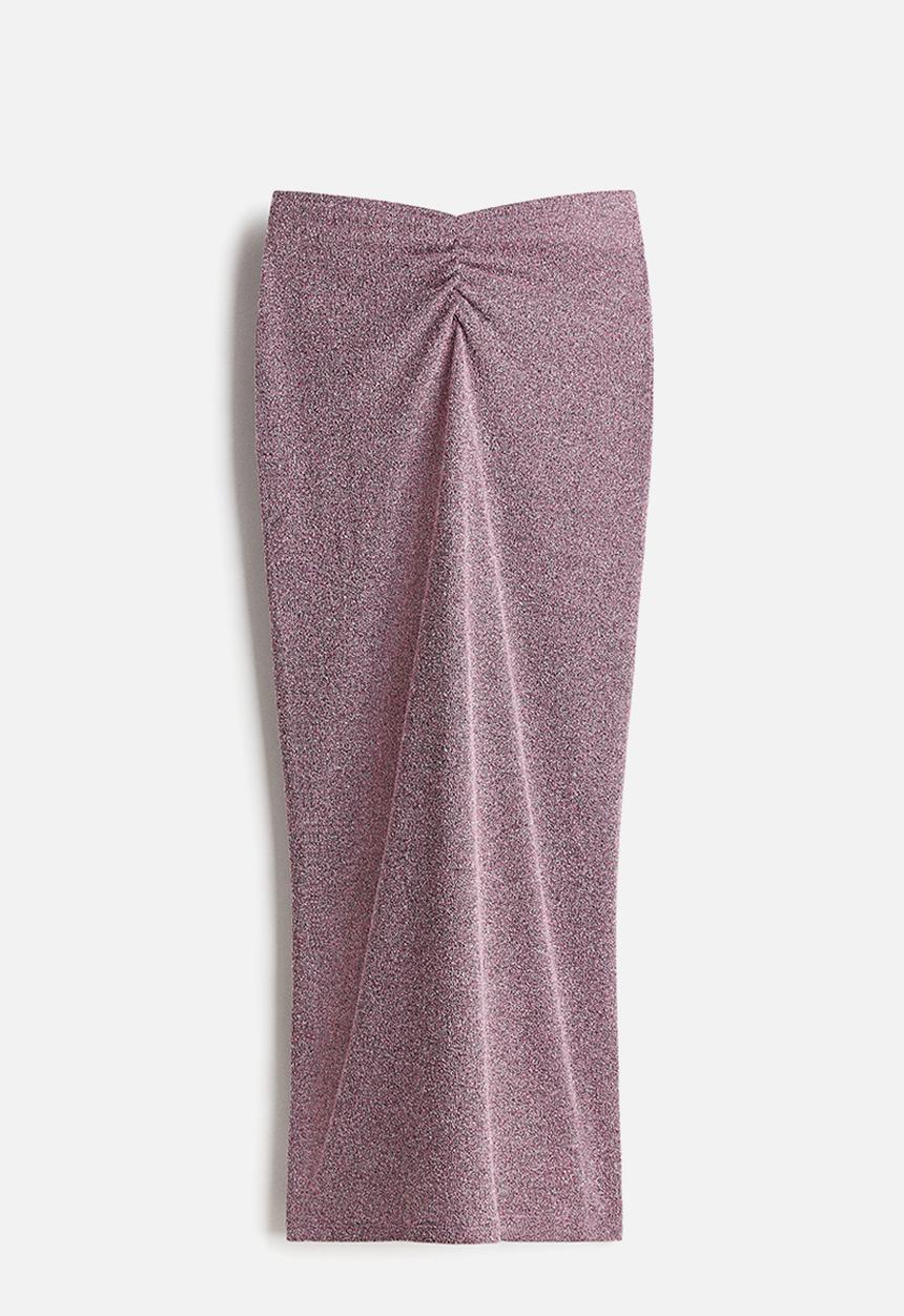 H&M - Knitted ruched-detail skirt - pink marl