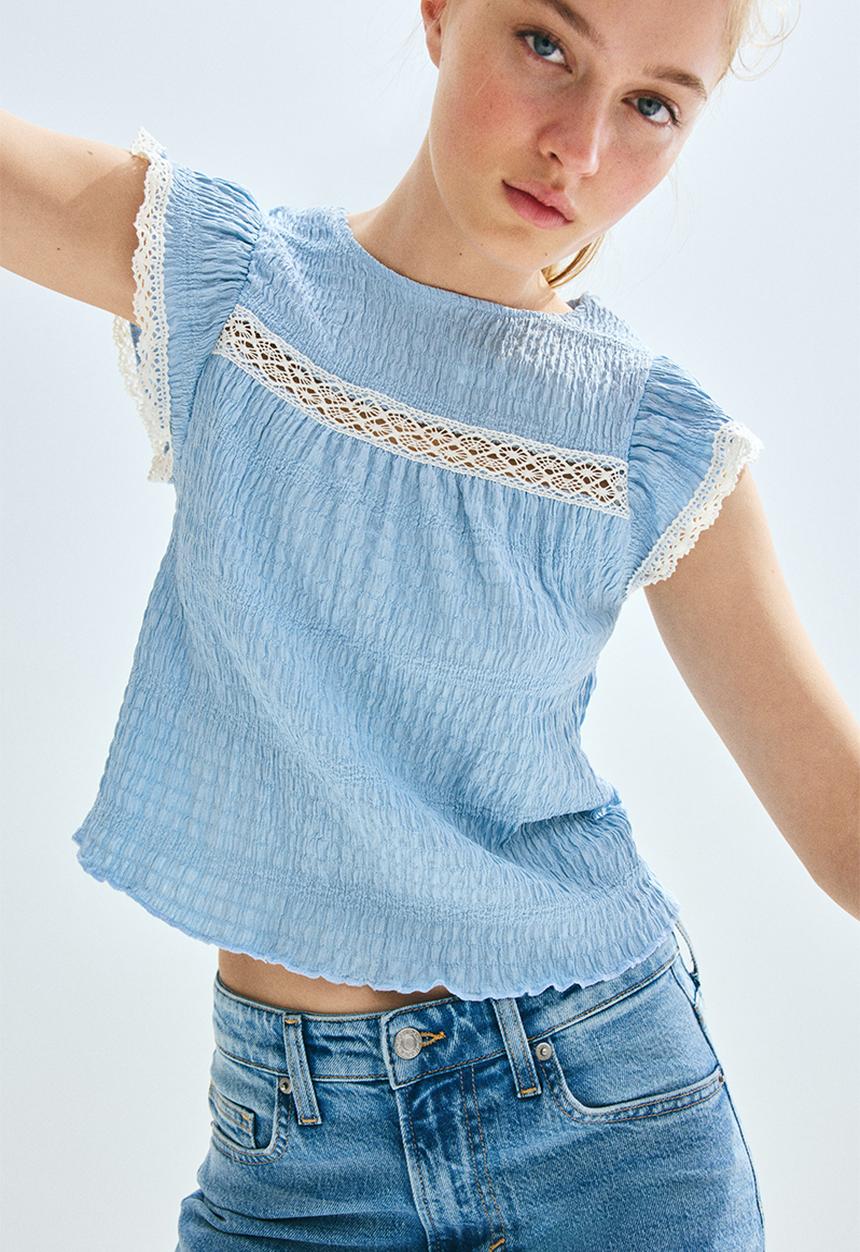H&M - Textured jersey top - light blue