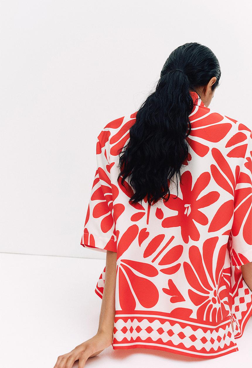 H&M - Patterned twill shirt - white/red patterned