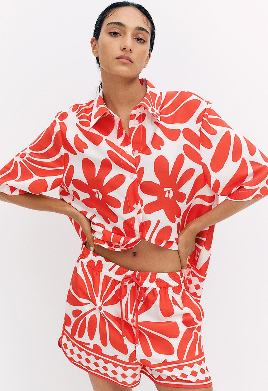 H&M - Patterned twill shirt - white/red patterned