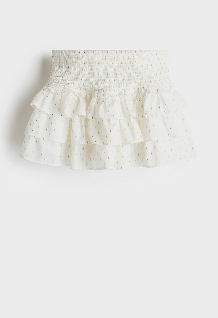 H&M - Tiered mini skirt - cream/spotted