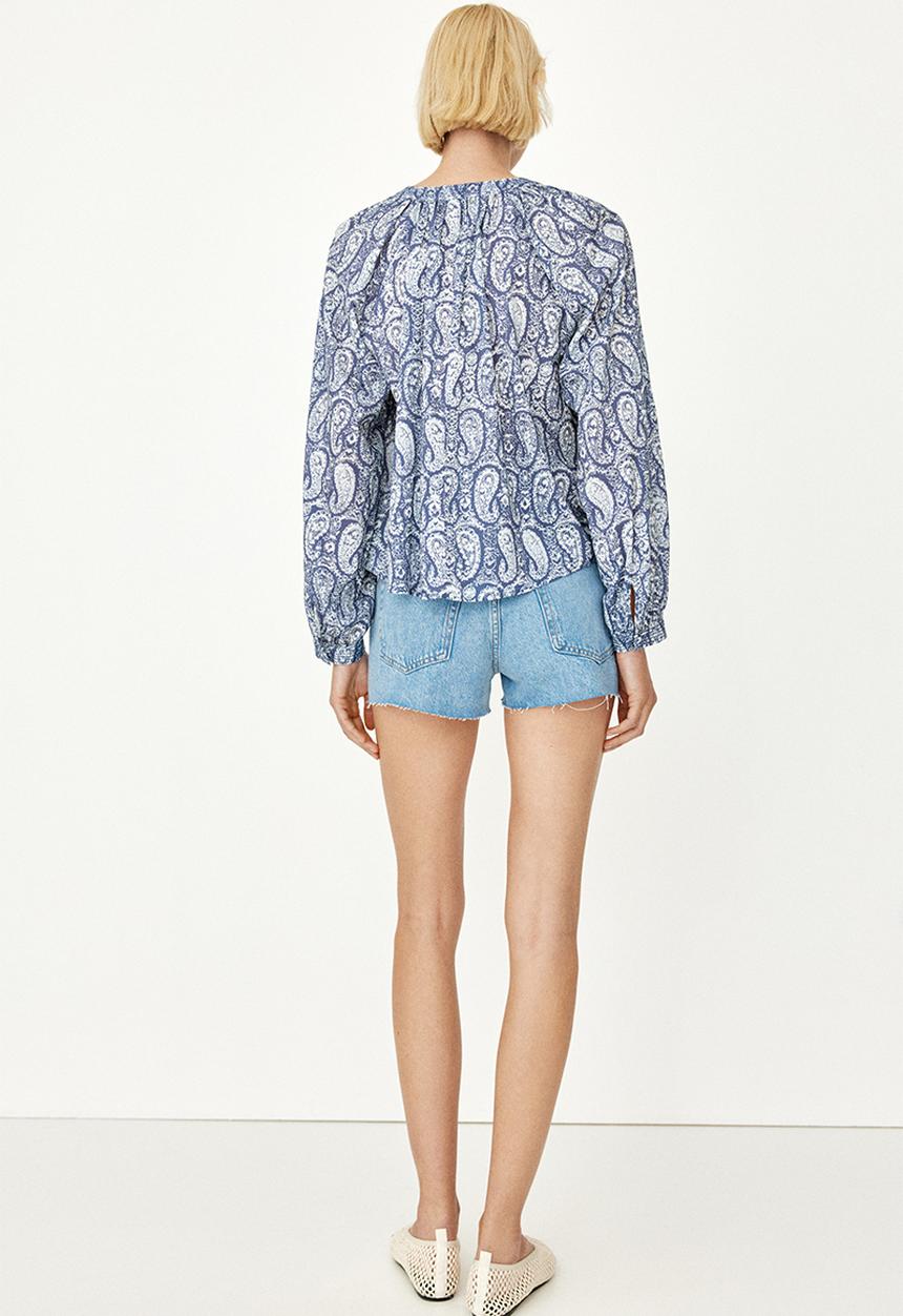 H&M - Band-collar blouse - blue,multi