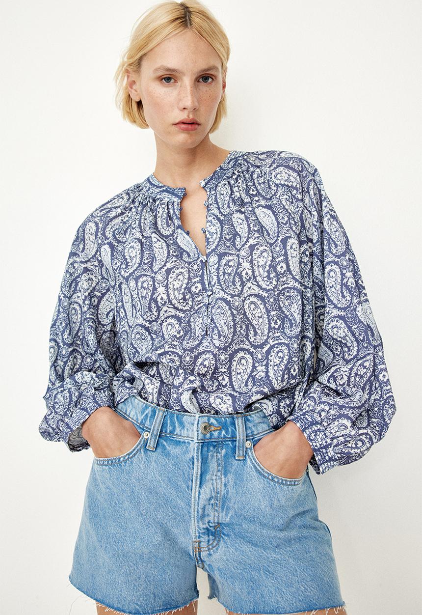 H&M - Band-collar blouse - blue,multi