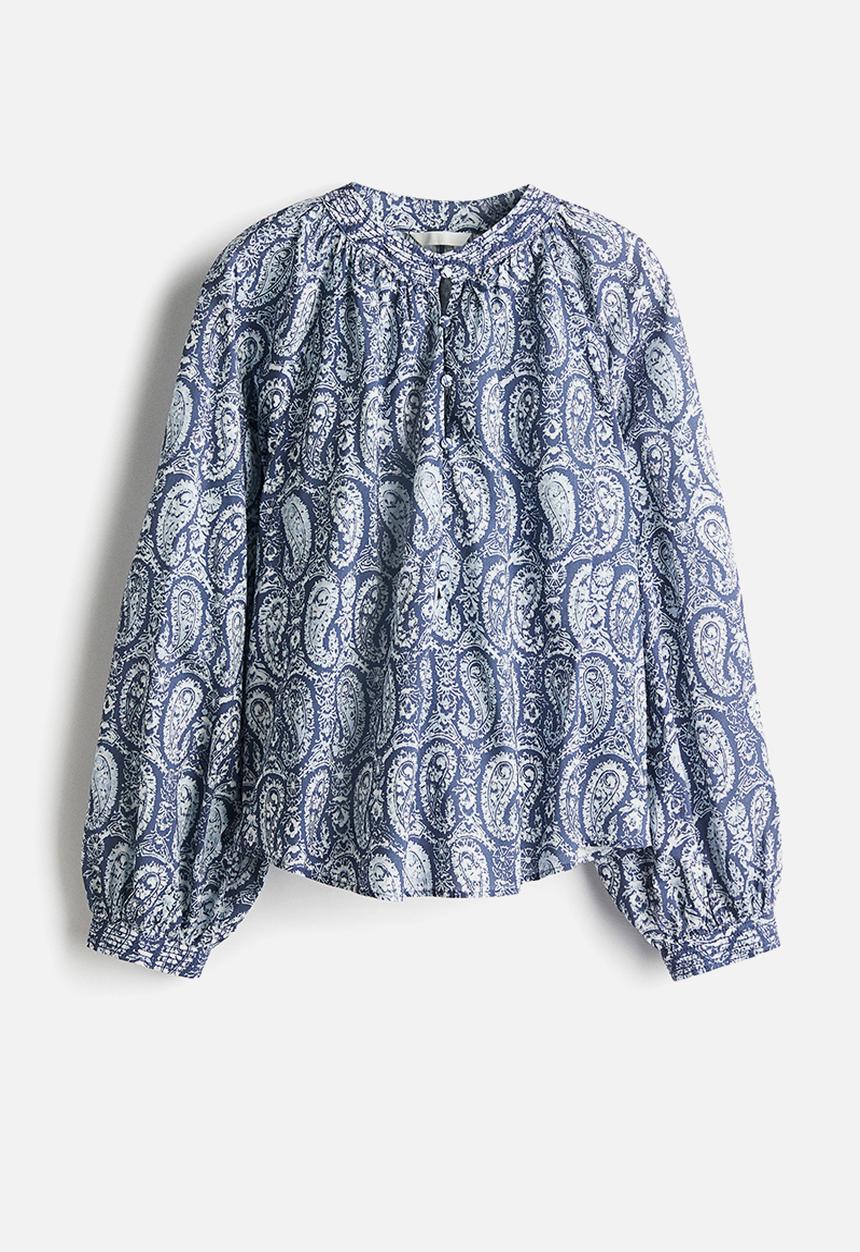 H&M - Band-collar blouse - blue,multi