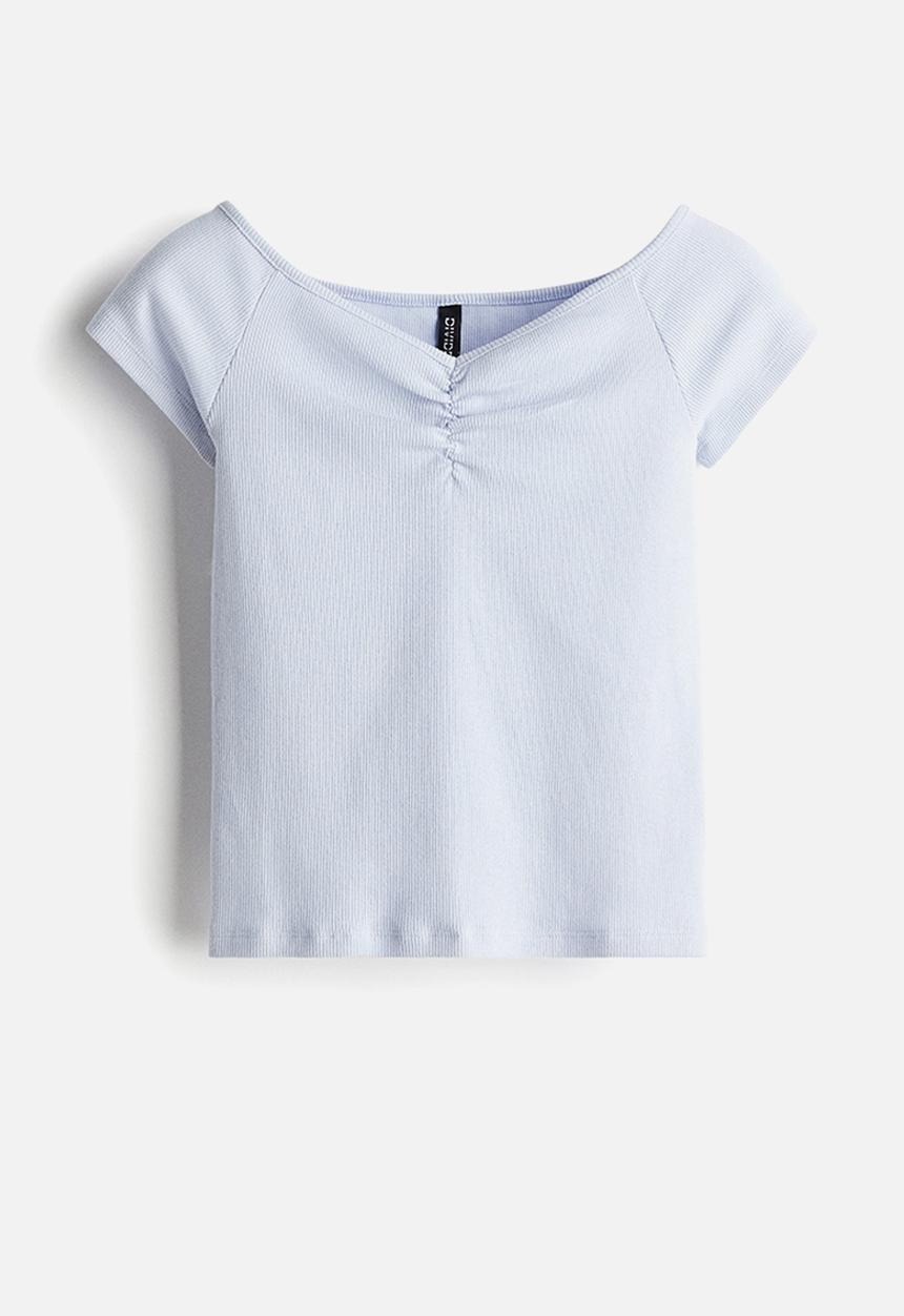 H&M - Ribbed boat-neck top - light blue 