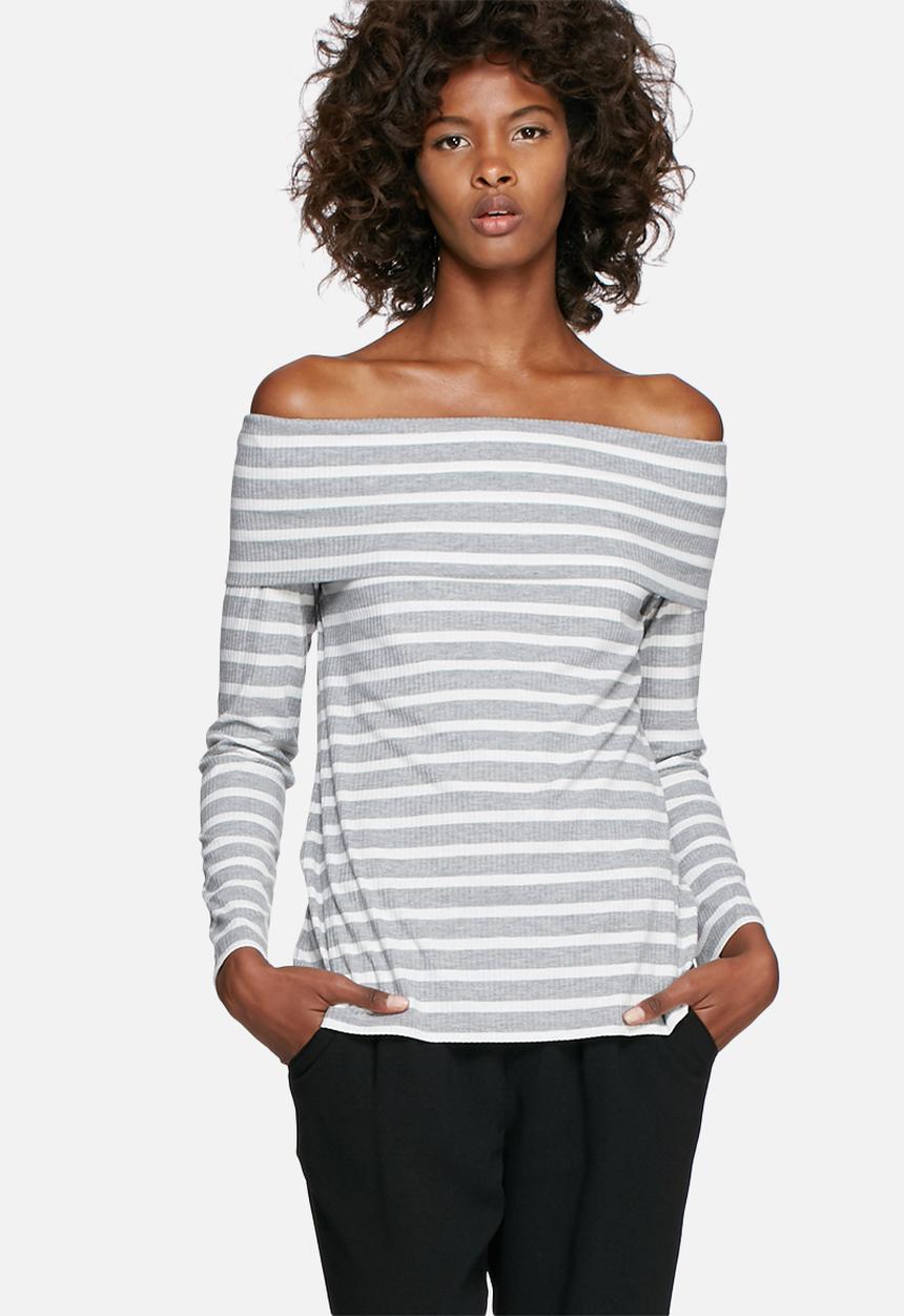 dailyfriday - Rib off-shoulder striped top