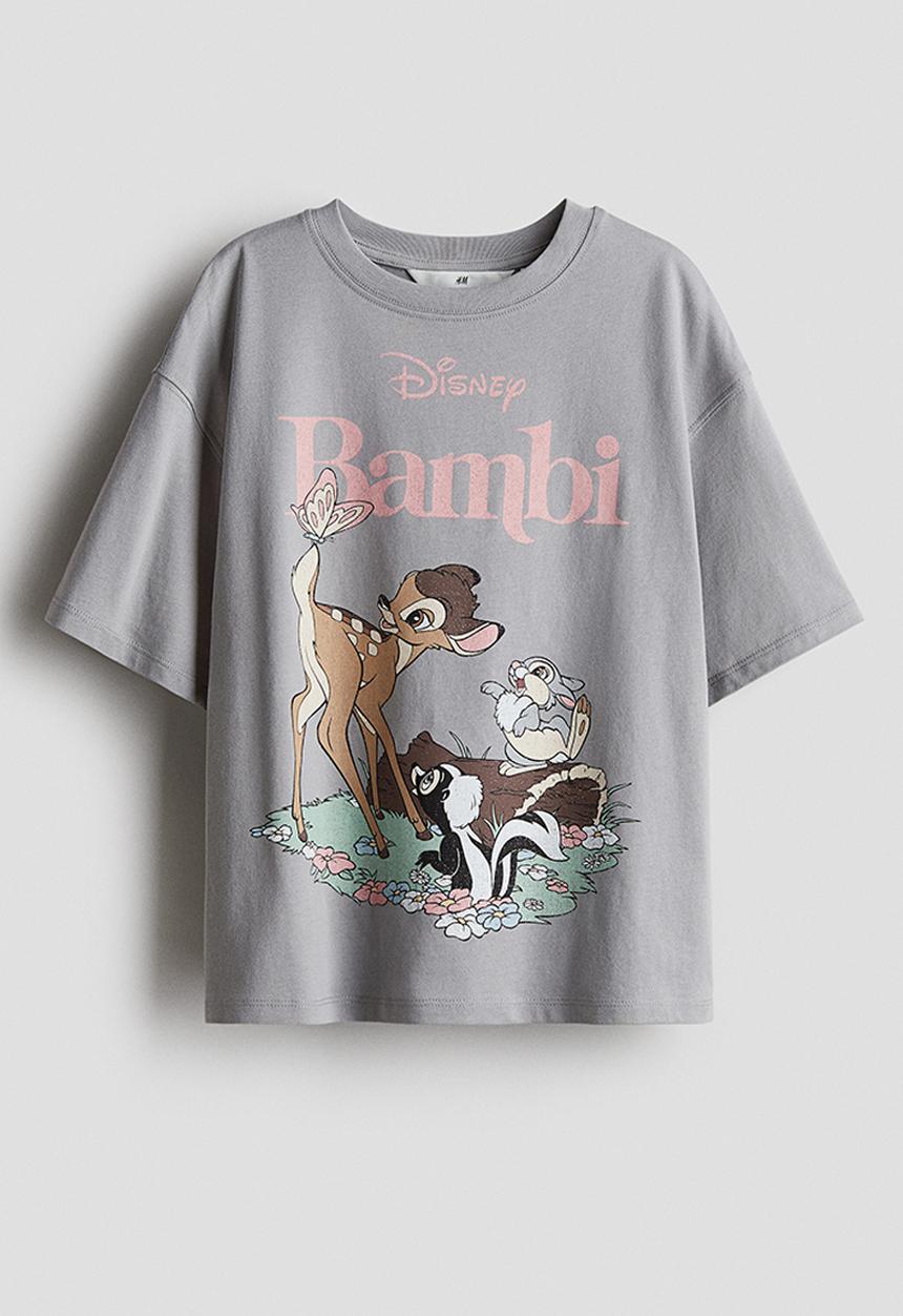 H&M - Printed cotton T-shirt - grey bambi