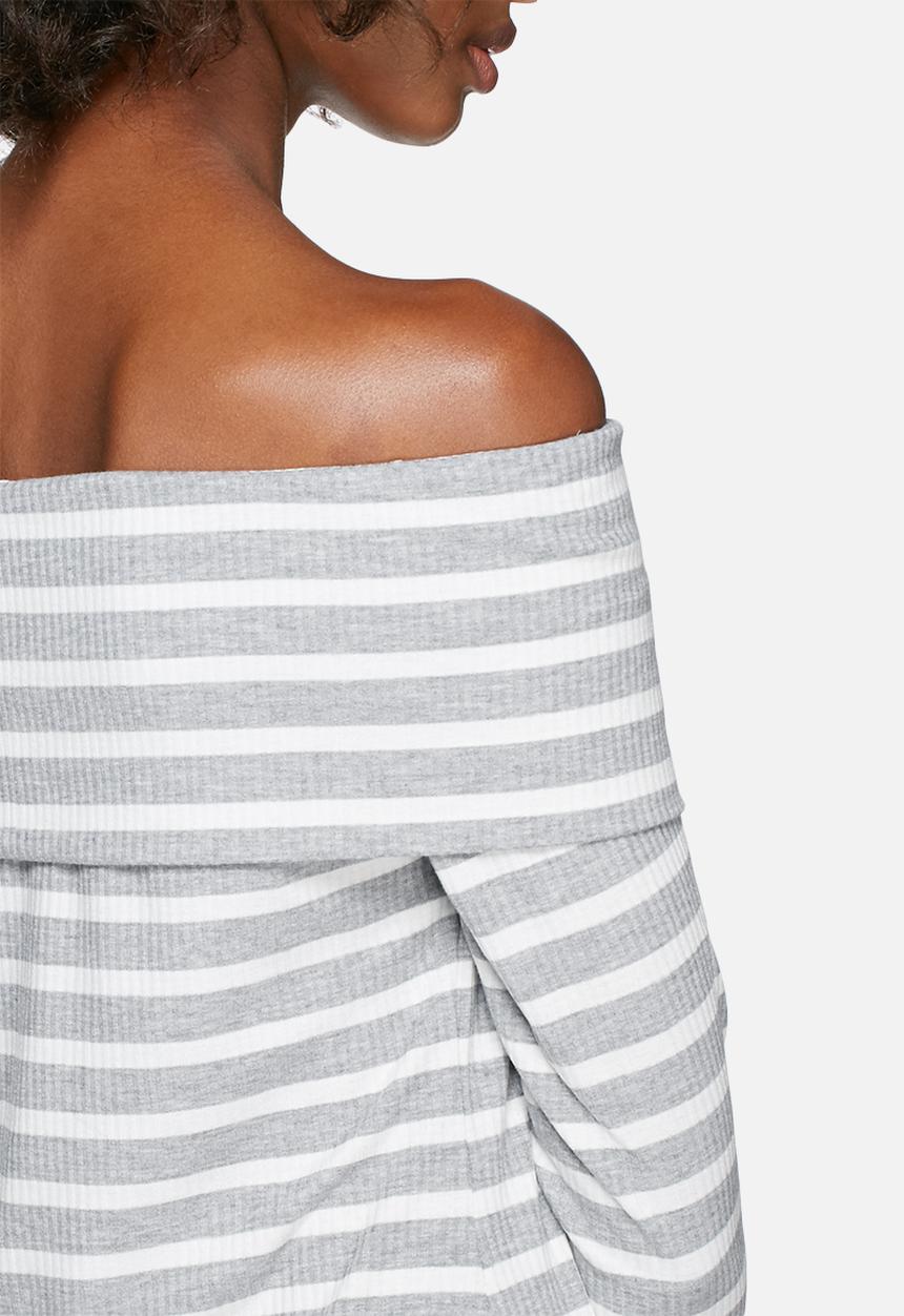 dailyfriday - Rib off-shoulder striped top