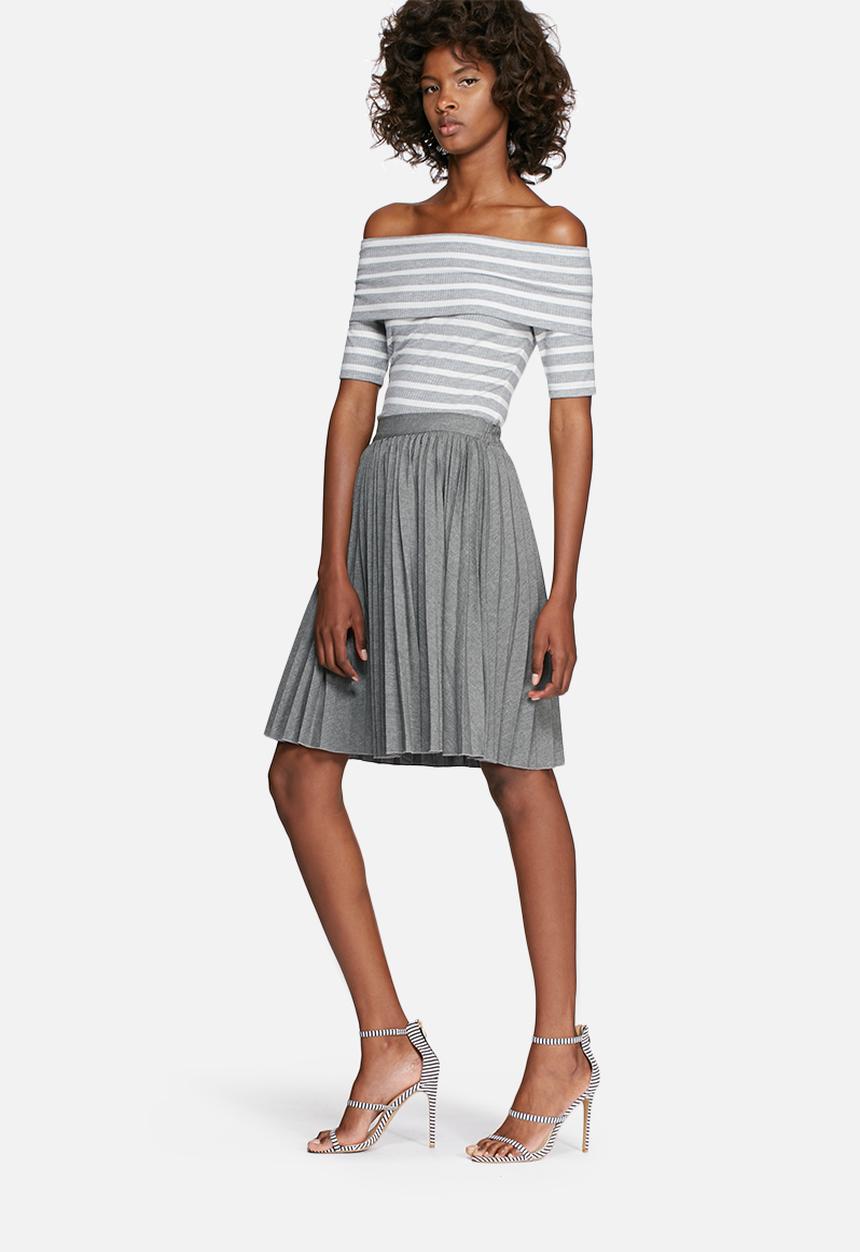 dailyfriday - Rib off-shoulder short sleeve striped top