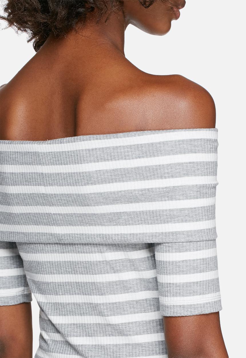 dailyfriday - Rib off-shoulder short sleeve striped top