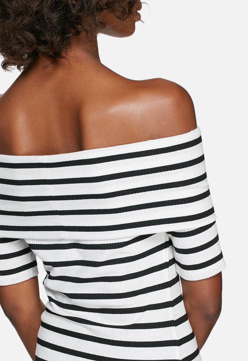 dailyfriday - Rib off-shoulder short sleeve striped top