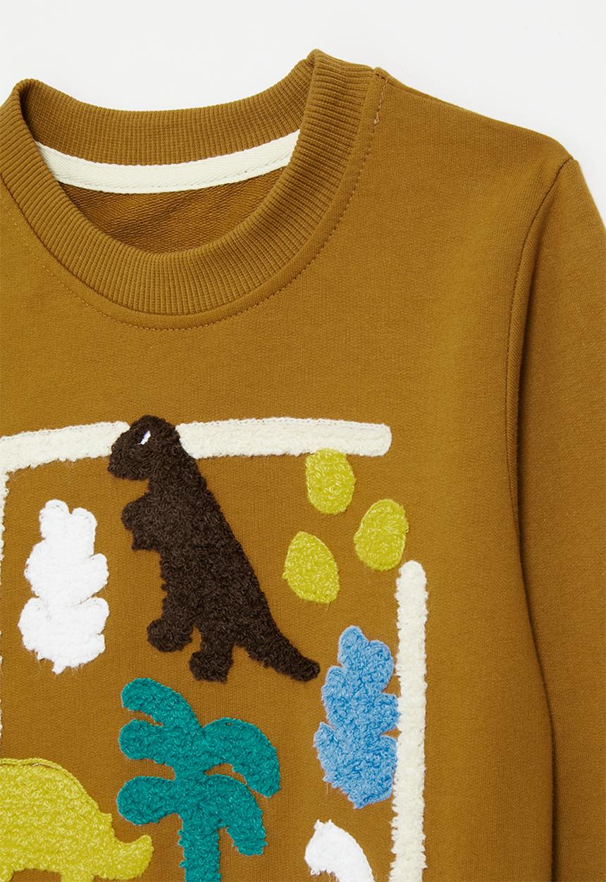 Pop Candy - Chenille embroidered dino sweatshirt - dark gold