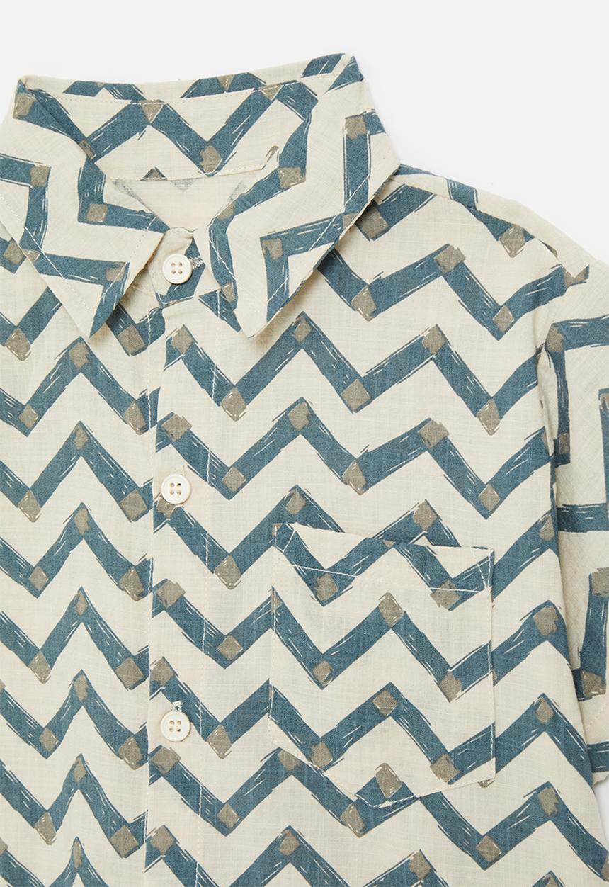 Pop Candy - Chevron brushstroke printed shirt - ecru/teal blue