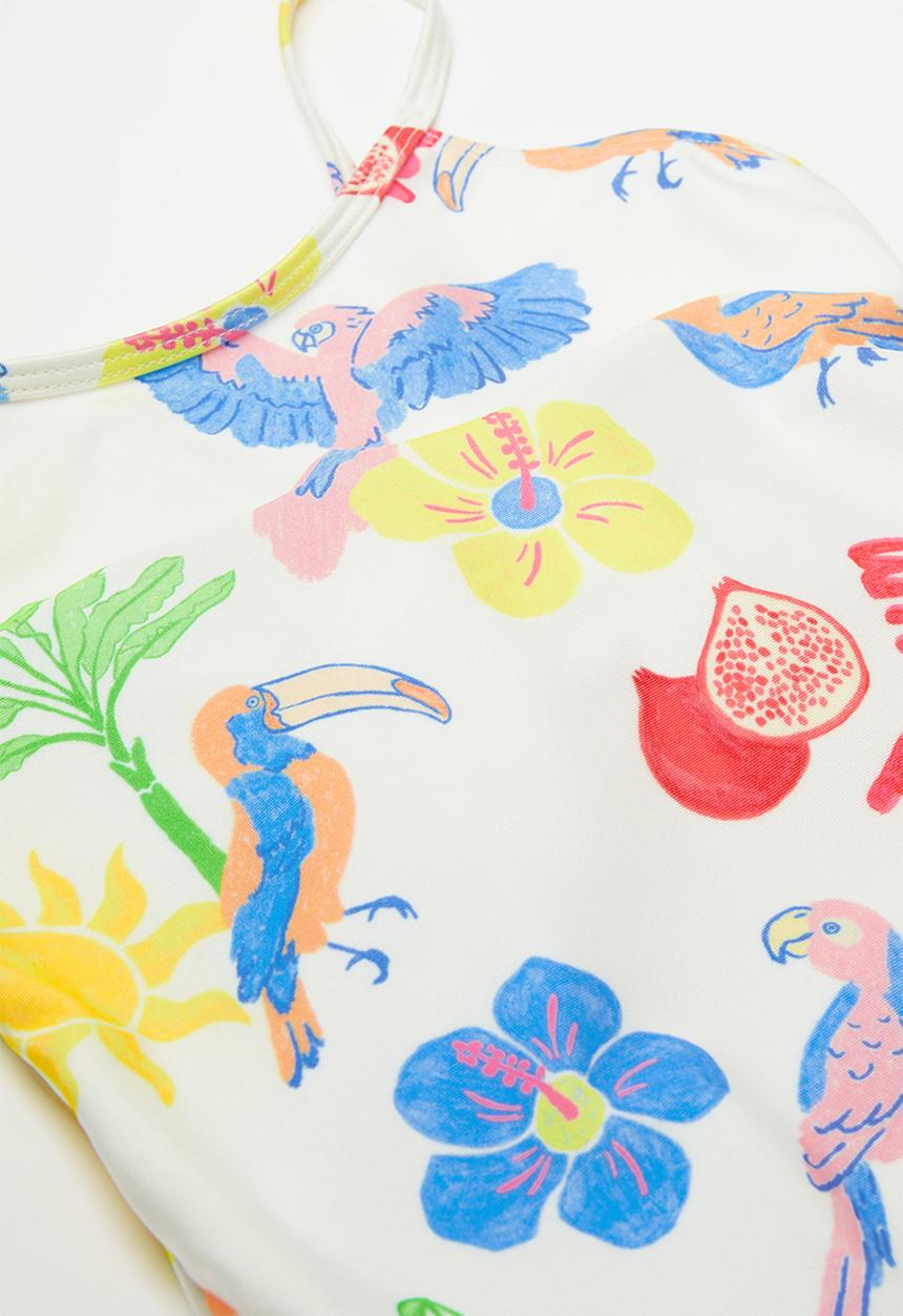 Cotton On - Renee bow one piece - dark vanilla/tropical birds
