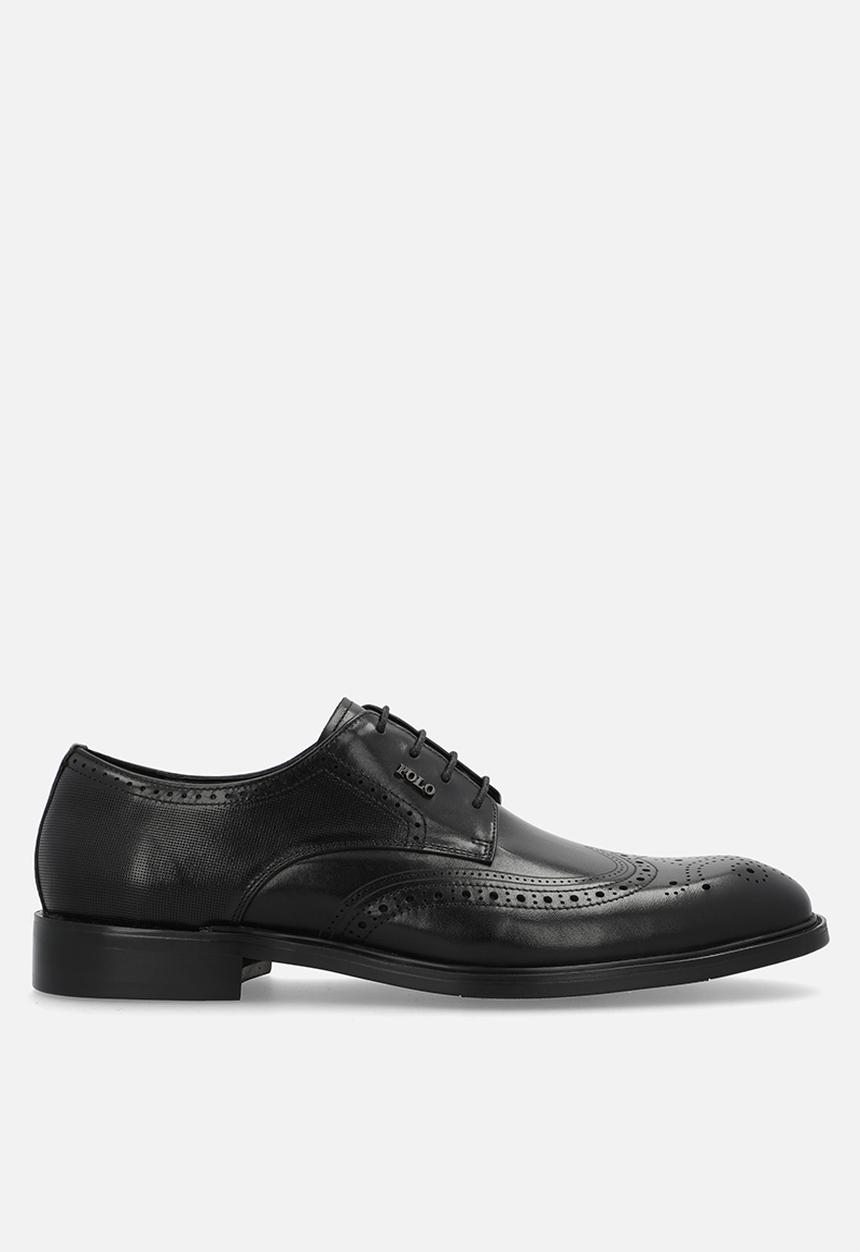 POLO - Wingcap brogue gibson lace up - black