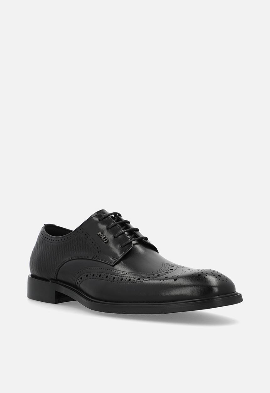 POLO - Wingcap brogue gibson lace up - black
