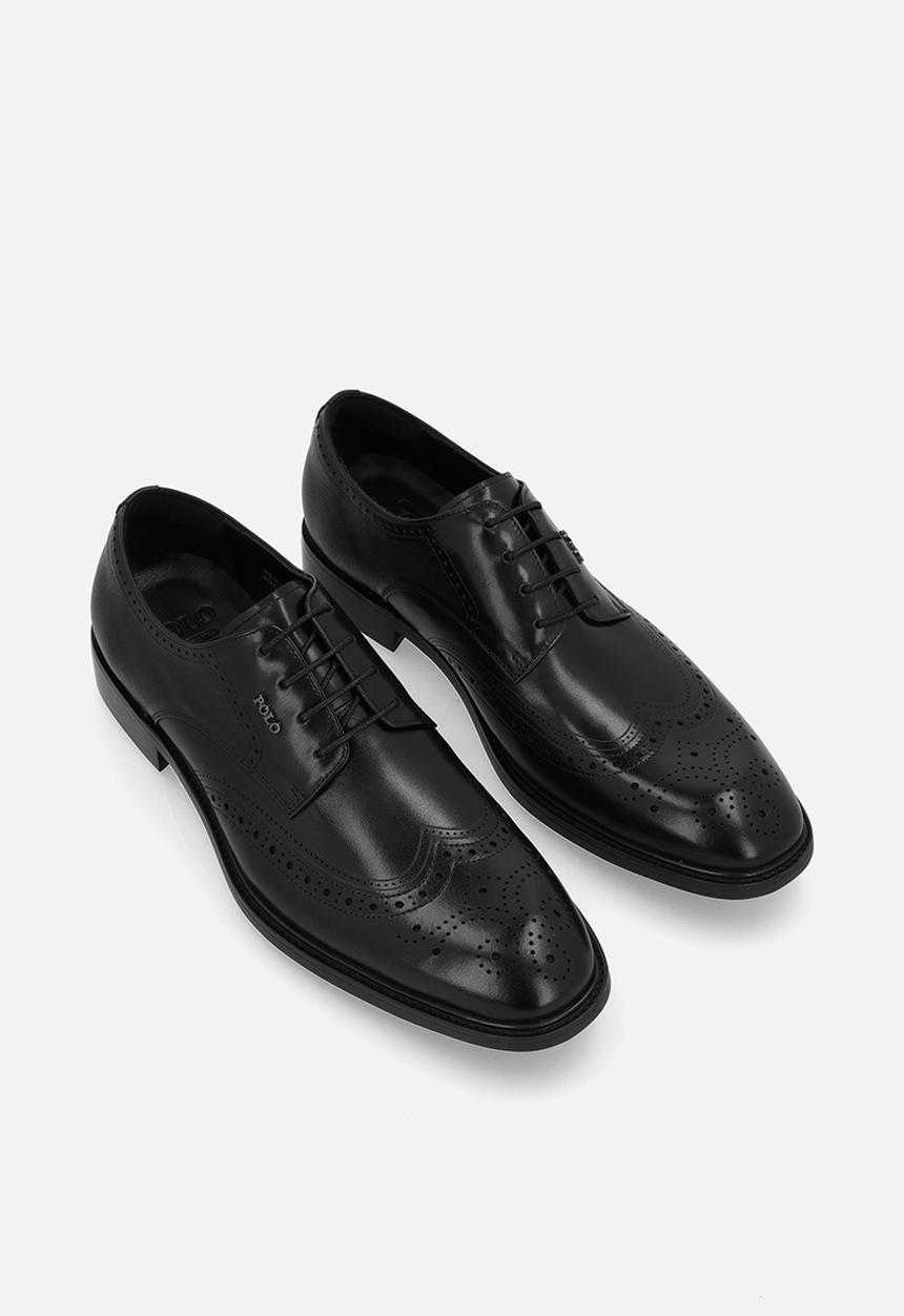 POLO - Wingcap brogue gibson lace up - black