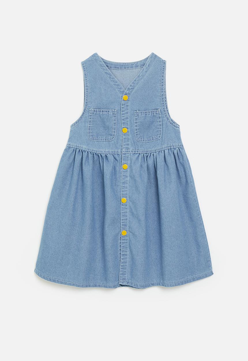 Pop Candy - Button down fit & flare denim dress - blue