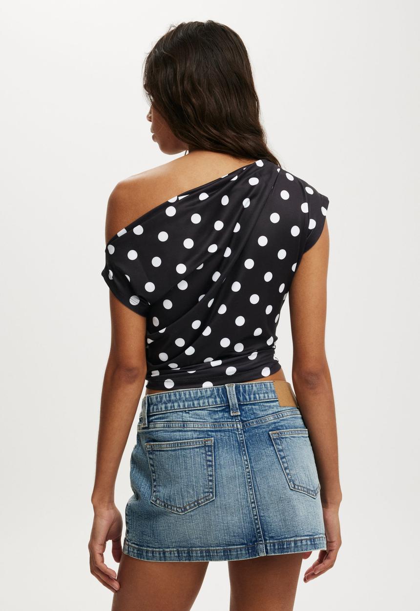 Cotton On - Georgie off shoulder short sleeve - eden polka dot black