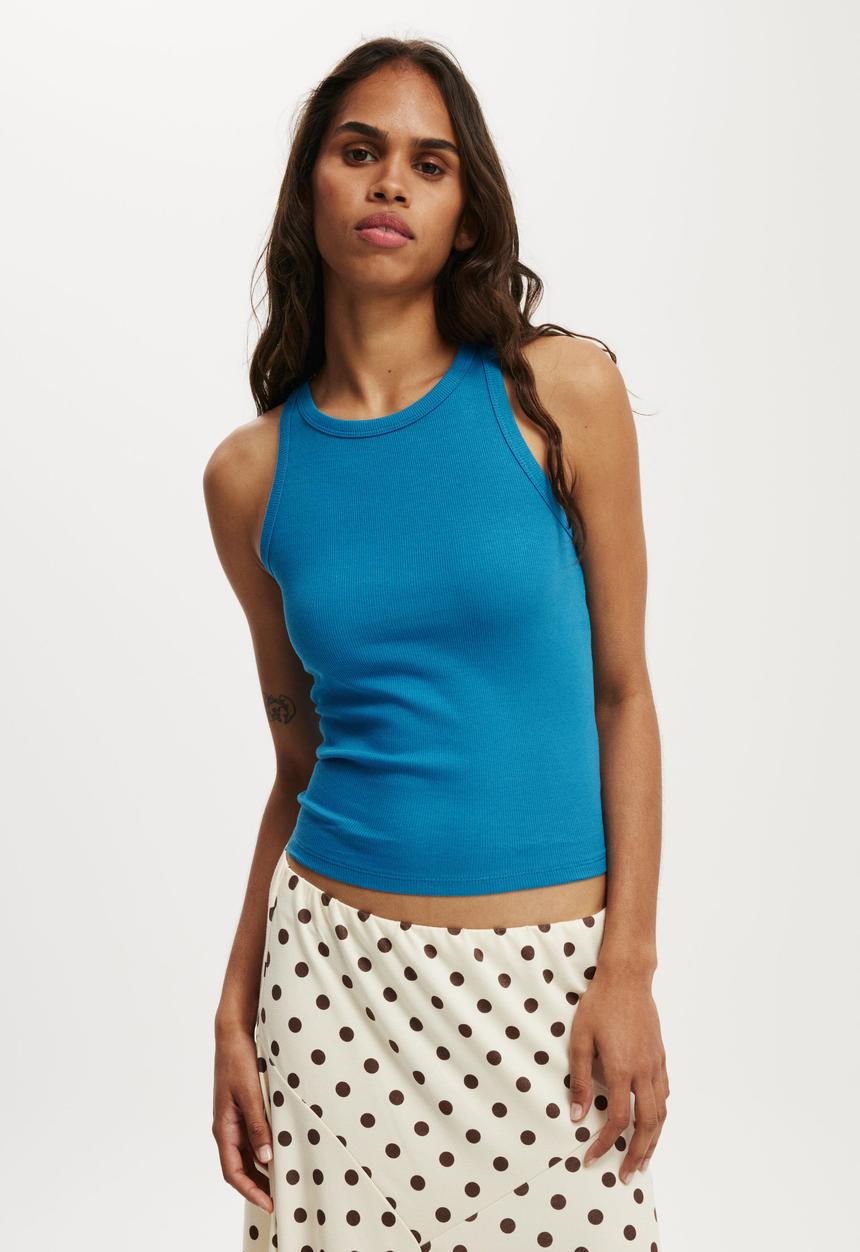 Cotton On - Goldie rib high neck tank - lapis lazuri