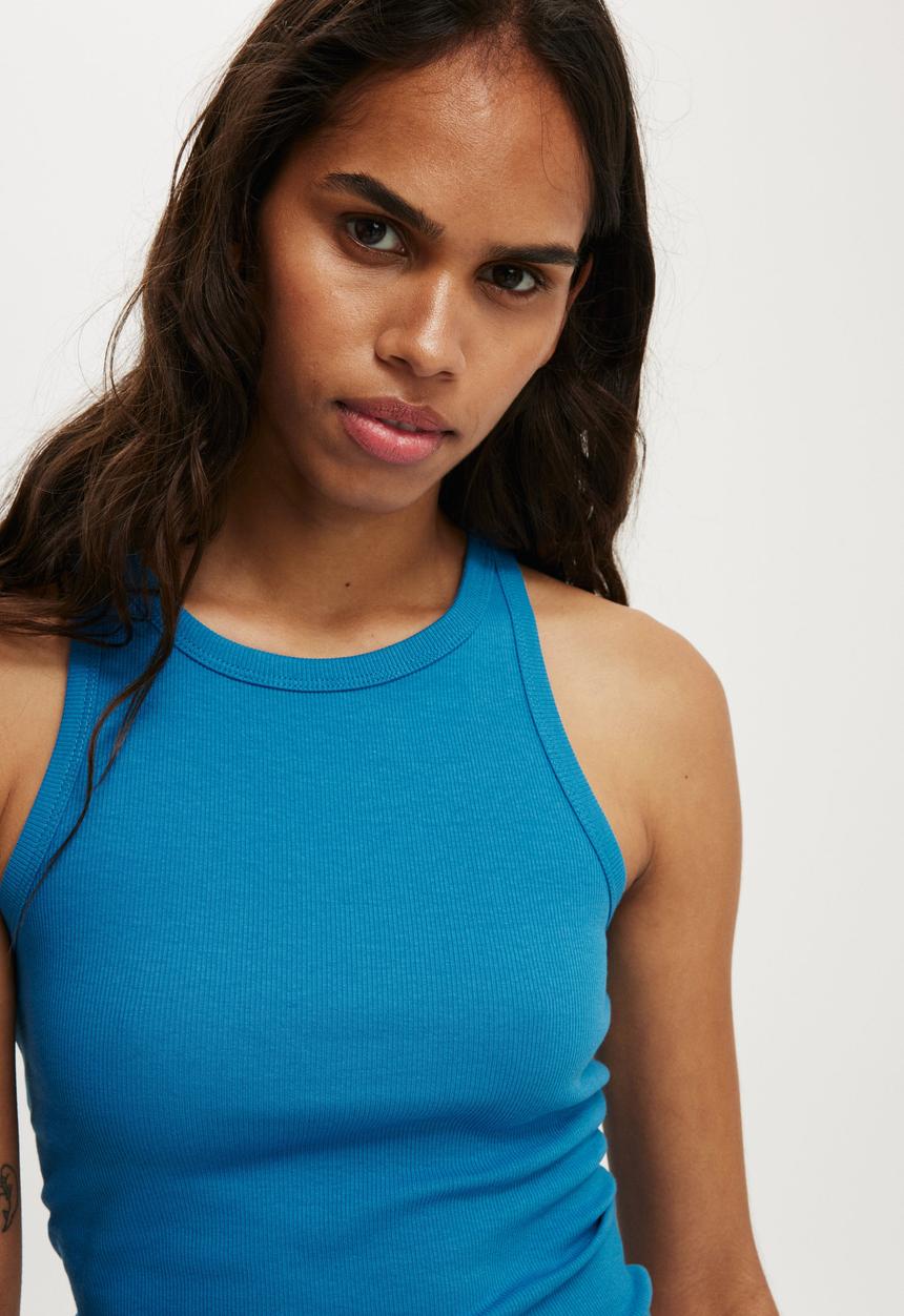 Cotton On - Goldie rib high neck tank - lapis lazuri
