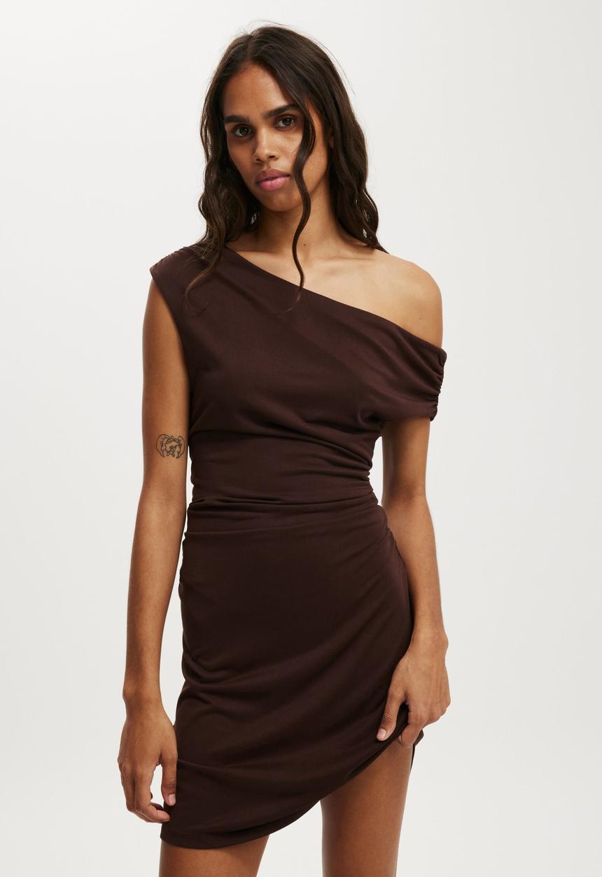 Cotton On - Sandy asymmetric mini dress - dark oak